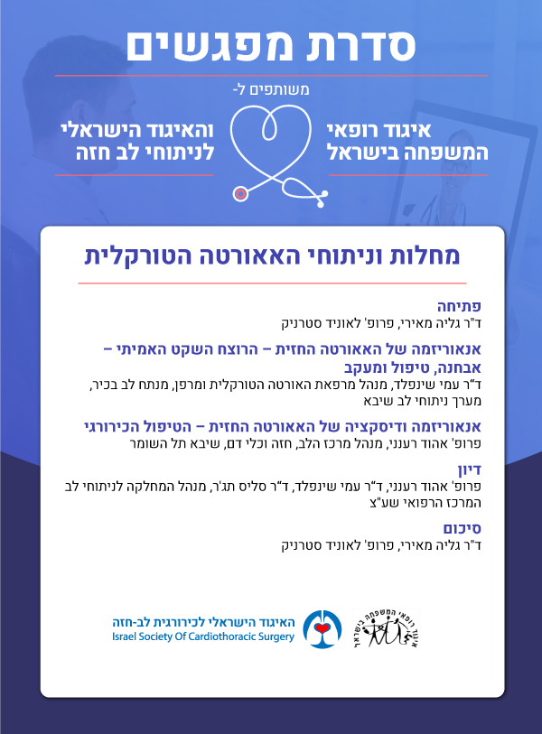 סדרת מפגשים בזום איגוד רופאי המשפחה והאיגוד הישראלי לניתוחי לב חזה- מחלות וניתוחי האאורטה הטורקלית